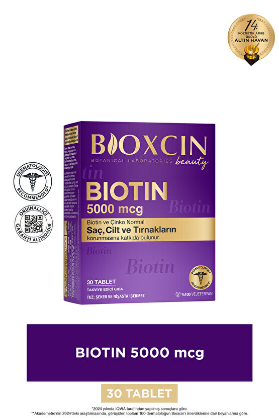 Biotin 5.000 Mcg 30 Tablet - Biotin Çinko 15 Mg Saç Ve Tırnak Vitamini