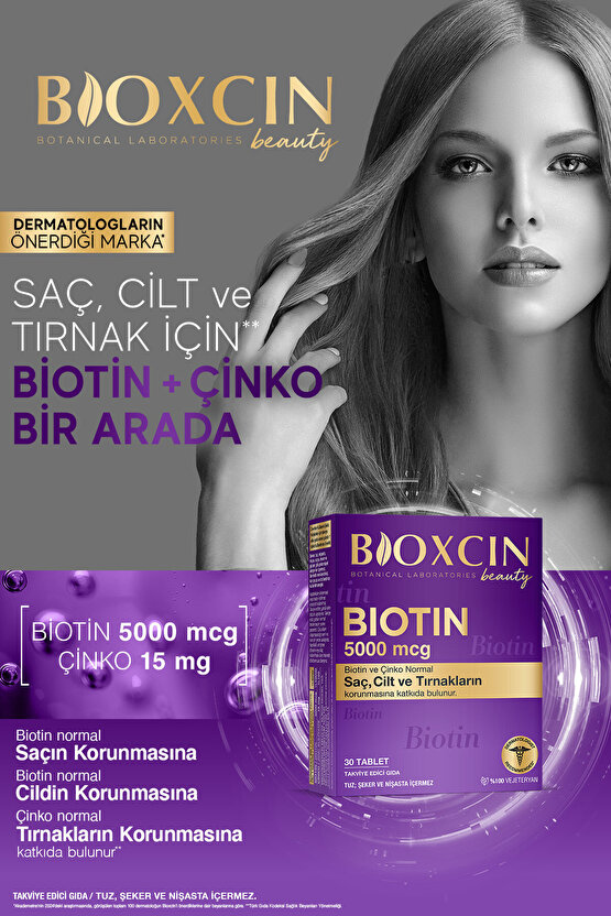 Biotin 5.000 Mcg 30 Tablet - Biotin Çinko 15 Mg Saç Ve Tırnak Vitamini