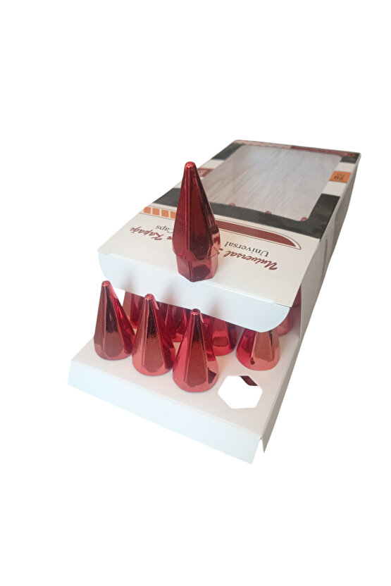 universal sivri (mermi) bijon kapağı 17mm parlak kırmızı 20li set