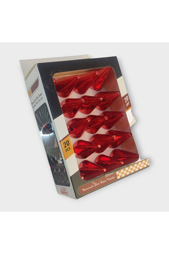 universal sivri (mermi) bijon kapağı 17mm parlak kırmızı 20li set