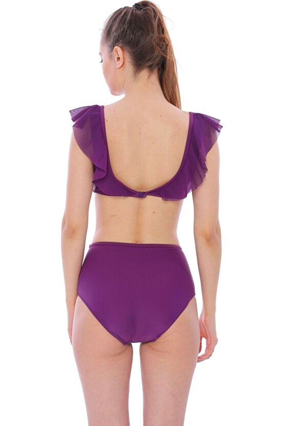 Düz Fırfırlı Yüksek Bel Yeni Bikini 5029 Mor