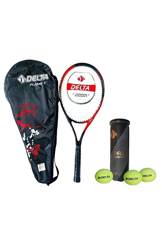 Flame 27 Inç Tek Parça L2 Grip Kort Tenis Raketi + Çantası + 3 Adet Tenis Maç Topu Seti