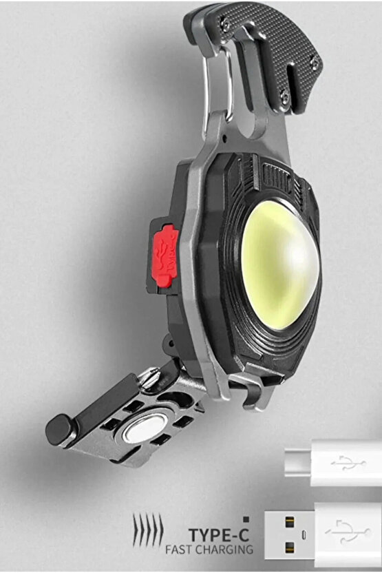 Kamp Feneri Çok Fonksiyonlu Fener Anahtarlık Usb Çakmak Cam Kırıcı Kesici Düdük Tornavida Açacak