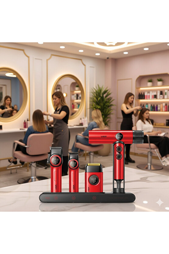 Combo 4lü Set Stepless Pro 4ü 1 Arada High-End Saç Kesme Makinesi Ve İyonize Fön Makinesi