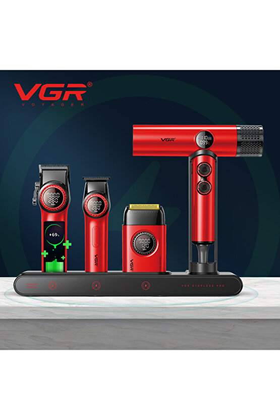 Combo 4lü Set Stepless Pro 4ü 1 Arada High-End Saç Kesme Makinesi Ve İyonize Fön Makinesi