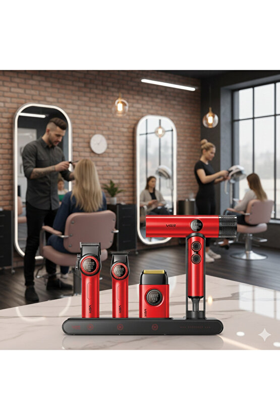 Combo 4lü Set Stepless Pro 4ü 1 Arada High-End Saç Kesme Makinesi Ve İyonize Fön Makinesi