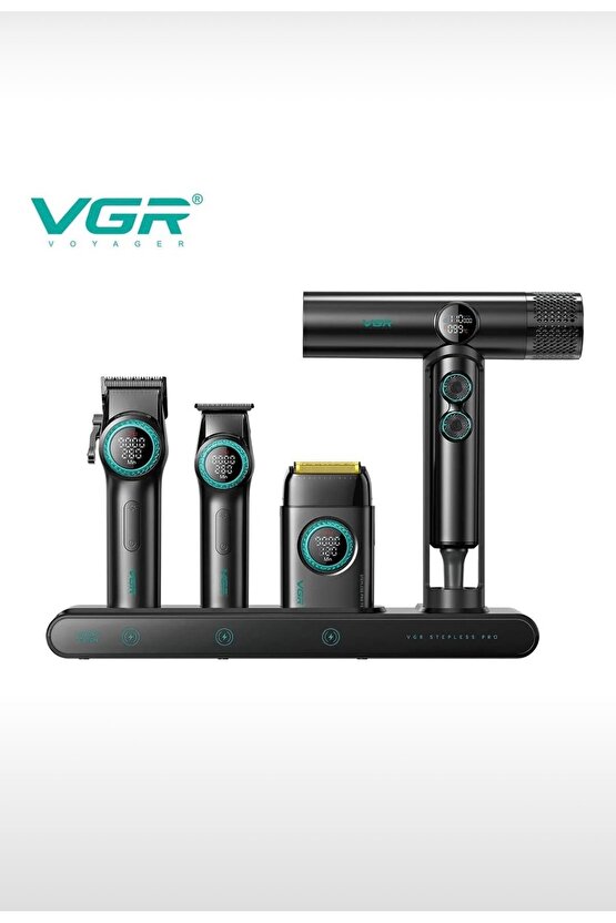 Combo 4lü Set Stepless Pro 4ü 1 Arada High-End Saç Kesme Makinesi Ve İyonize Fön Makinesi