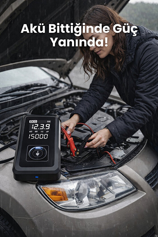 Şarjlı Pompa, Starter Akü Takviyesi, Fener, Powerbank Özellikli, Taşınabilir Kompresör, Araç Pompası