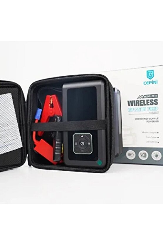 Şarjlı Pompa, Starter Akü Takviyesi, Fener, Powerbank Özellikli, Taşınabilir Kompresör, Araç Pompası