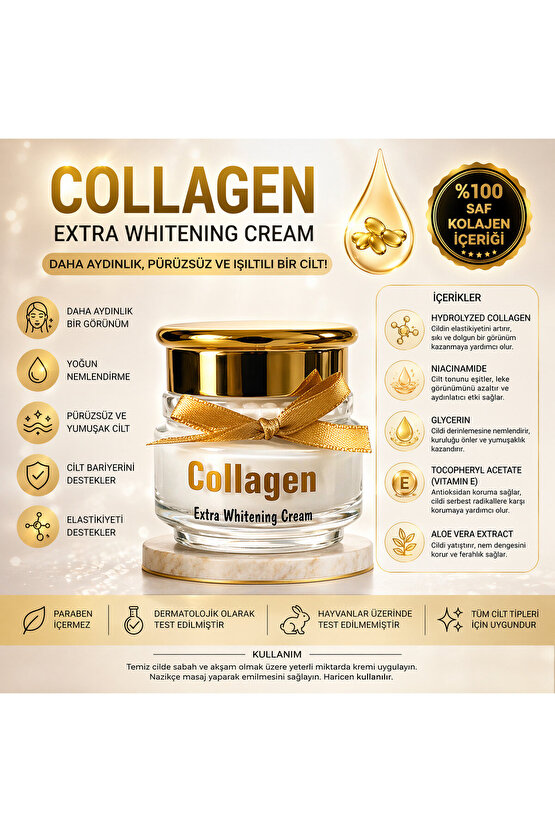 Kolajen Destekleyici Peptit, Ceramide Hyalüronik Asit İçeren Anti Aging Nemlendirici Yüz Kremi 50ml