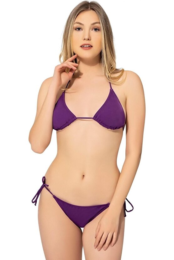 Düz Ipli Bağlı Üçgen Bikini 5026 Mor