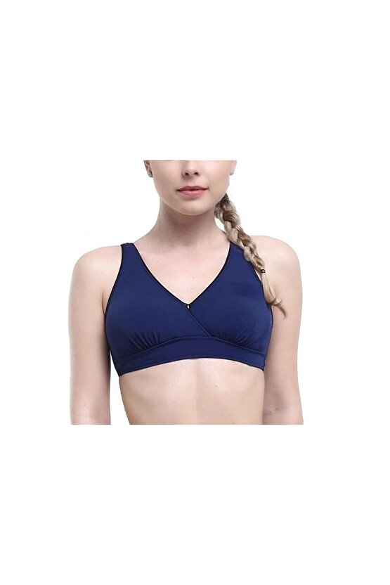 Kadın Lacivert Düz Kruvaze Battal Bikini Takımı