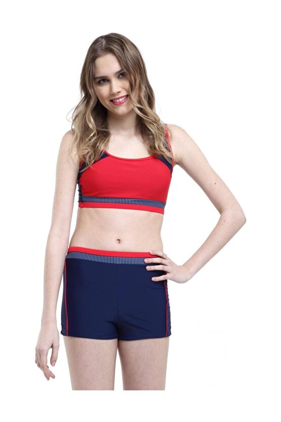 Küçük Beden Modelli Badili Şortlu 2 Parça Bikini - 5044 - Lacivert