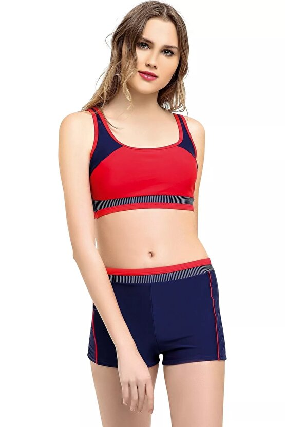Küçük Beden Modelli Badili Şortlu 2 Parça Bikini - 5044 - Lacivert
