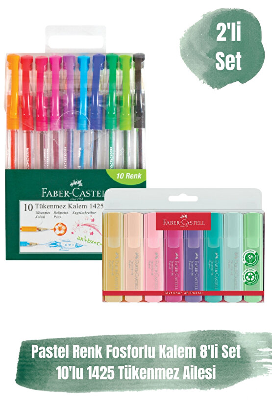 10 Renk Tükenmez Kalem + 8 Renk Fosforlu Kalem Pastel Set 2’li Paket
