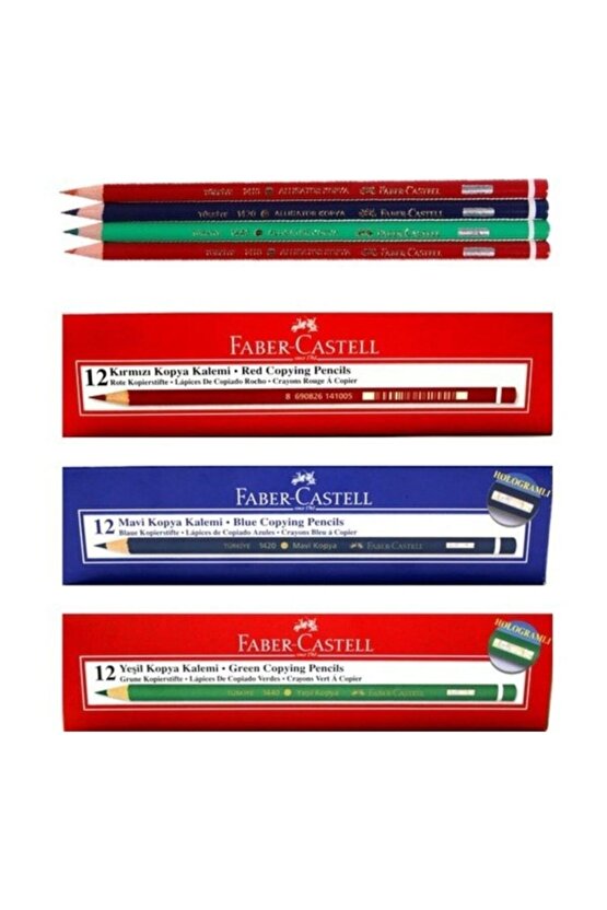 Faber-castell Kırmızı 12li - Yeşil 12li - Mavi 12li Kopya Kalemi