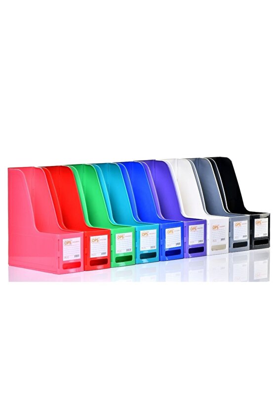 MG 101 9 FARKLI RENK A4 DEMONTE PLASTİK DİKEY MAGAZİNLİK KLASÖR ARŞİV KUTUSU ORGANİZER DEPOLAMA