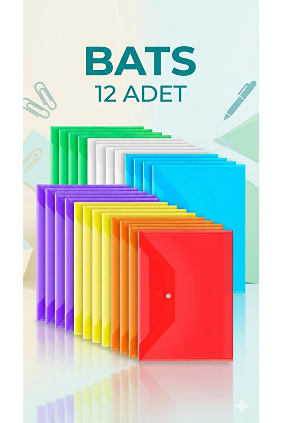 A4 ÇITÇITLI DOSYA ZARF KARMA RENKLİ 12 ADET