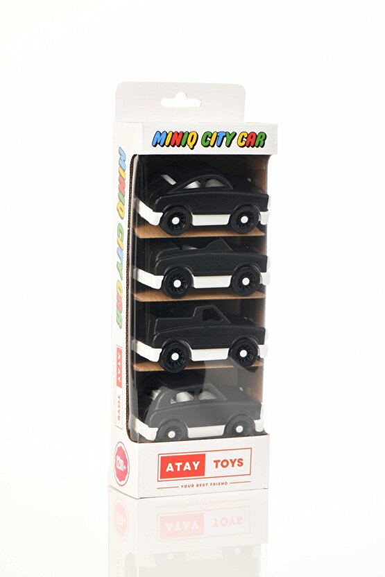 MINIQ CITY CAR SİYAH BEYAZ MIX 4’LÜ SET OYUNCAK ARABA