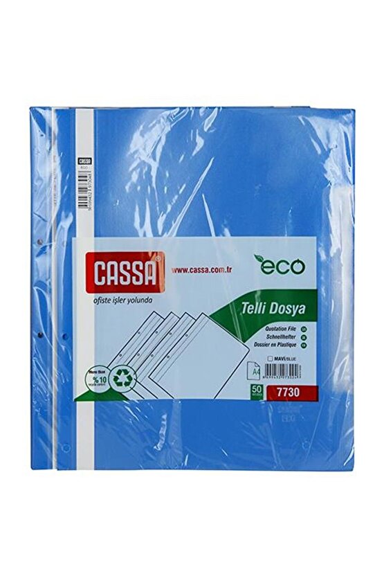 Telli Dosya Plastik Eco A4 Mavi 7730 50 Li