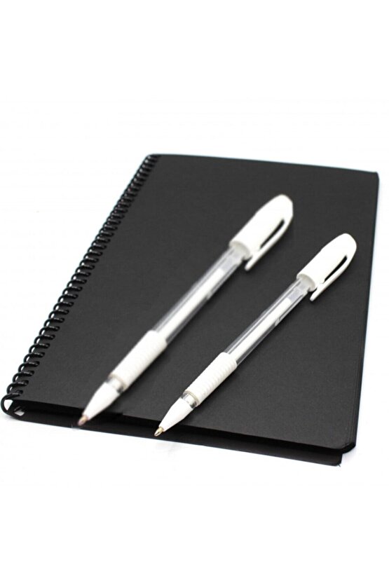 40 Yaprak 80 Sayfa A5 Siyah Defter Ve 2 Adet Beyaz Kalem Hediye