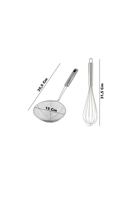 Metal Kevgir, Kızartma Haşlama Süzgeci ve El Çırpıcısı (Blender) 2li Set (Büyük Boy)