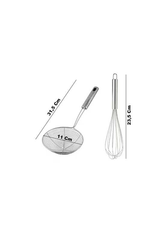 Paslanmaz Çelik Metal Saplı El Çırpıcısı ve Kevgir 2li Set (Blender)