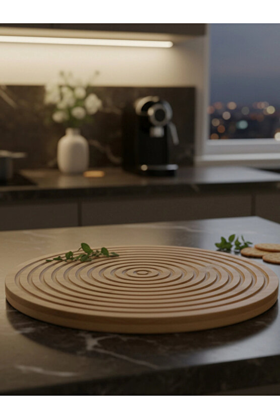 Bambu Yuvarlak Şeritli Sunum Tabağı Servis Tabağı 28 Cm