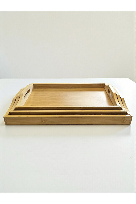 Dikdörtgen Bambu Tepsi 3lü Set