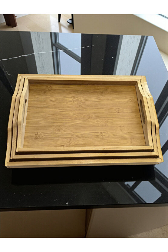 Dikdörtgen Bambu Tepsi 3lü Set