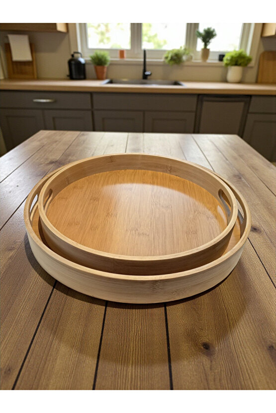 Yuvarlak Bambu Tepsi 2li Set