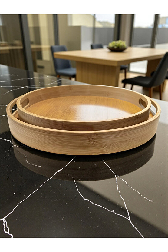 Yuvarlak Bambu Tepsi 2li Set