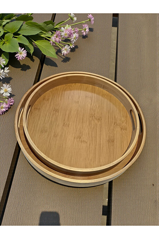 Yuvarlak Bambu Tepsi 2li Set