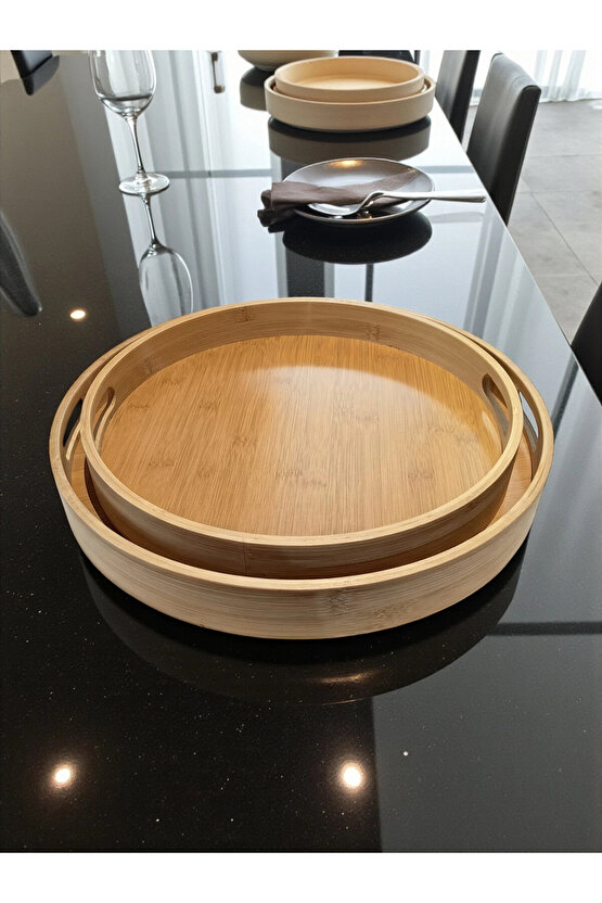 Yuvarlak Bambu Tepsi 2li Set