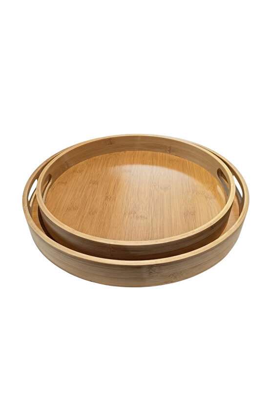 Yuvarlak Bambu Tepsi 2li Set