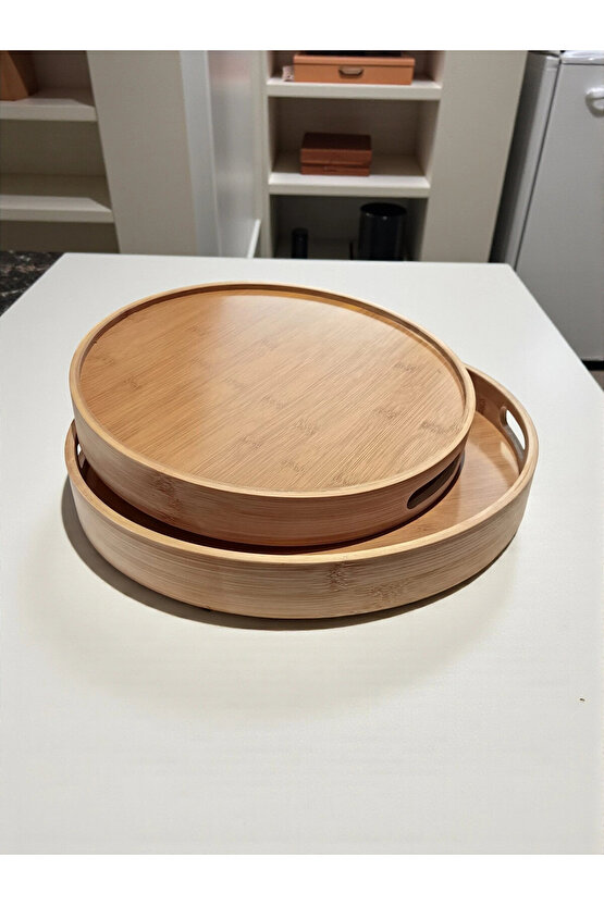 Yuvarlak Bambu Tepsi 2li Set