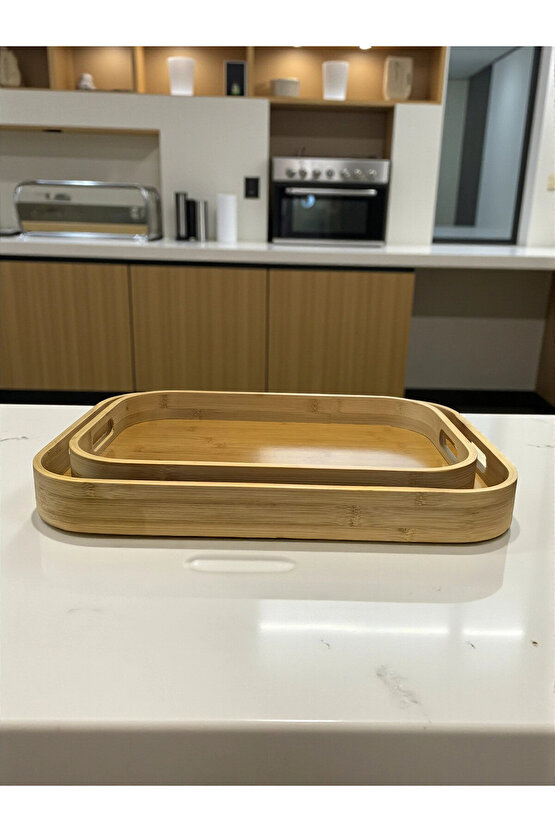 Dikdörtgen Bambu Tepsi 2li Set