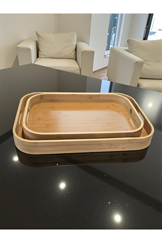 Dikdörtgen Bambu Tepsi 2li Set