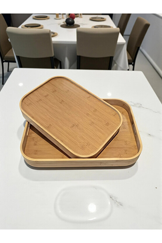 Dikdörtgen Bambu Tepsi 2li Set