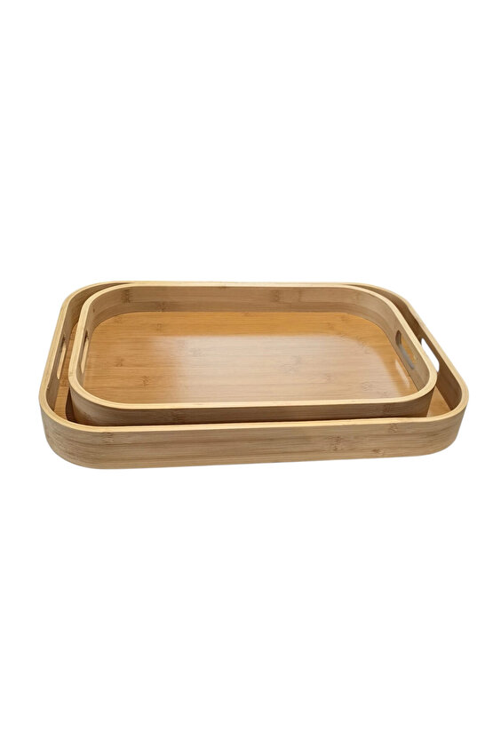 Dikdörtgen Bambu Tepsi 2li Set