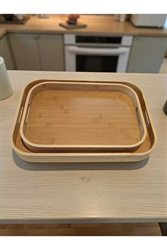 Dikdörtgen Bambu Tepsi 2li Set