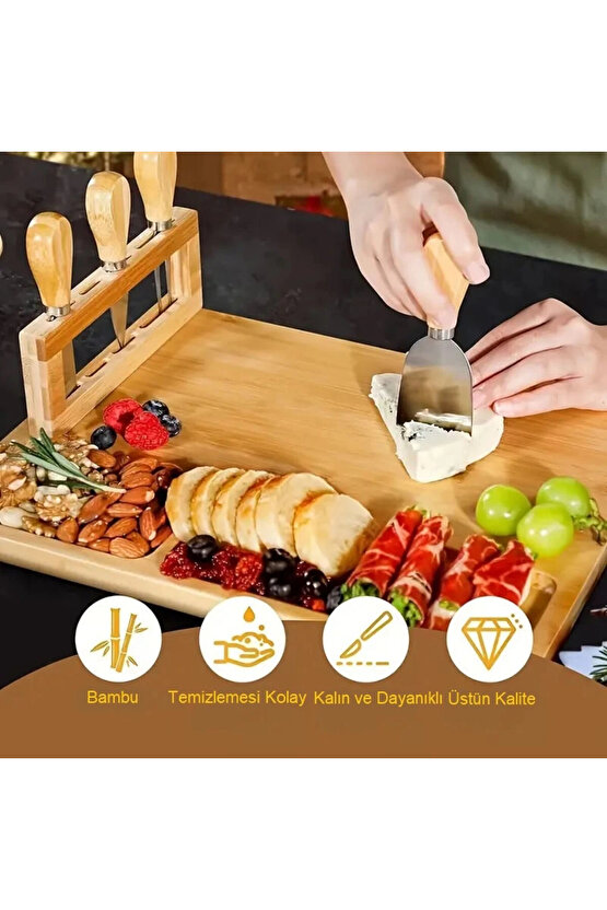 Doğal Bambu Bıçaklı Peynir Servis Sunum Seti 6 Parça