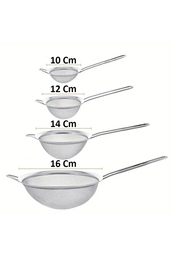Paslanmaz Çelik Pratik 4lü Çay Süzgeci Sebze Un Süzgeç 10 12 14 16 Cm