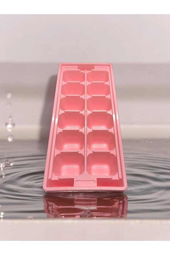 Pembe Sert Plastik 12 Hazneli Kare Buz Kalıbı