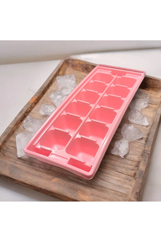 Pembe Sert Plastik 12 Hazneli Kare Buz Kalıbı