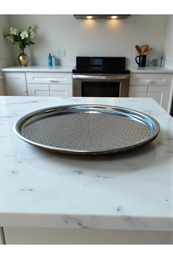 Paslanmaz Çelik Delikli Pizza Fırın Tepsisi Lahmacun Fırın Tepsisi 32 Cm