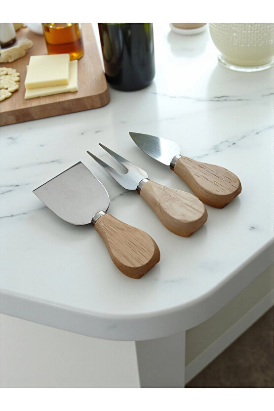 Doğal Bambu Bıçaklı Peynir Servis Sunum Tabağı Kahvaltı Sunum Tahtası Seti 4 Parça 38x18 Cm