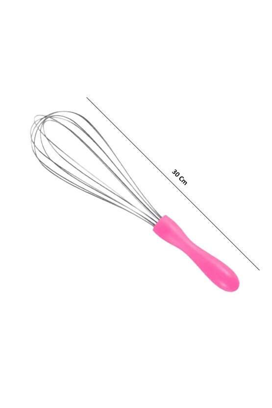 Paslanmaz Çelik Pembe Plastik Saplı El Çırpıcısı (Blender) Büyük Boy