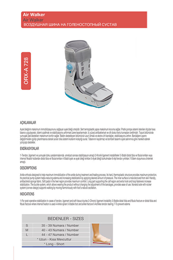 Air Walker Ortezi Ayak Bileklik (Havalı Yürüme Botu) (ORX®-A728KISA)