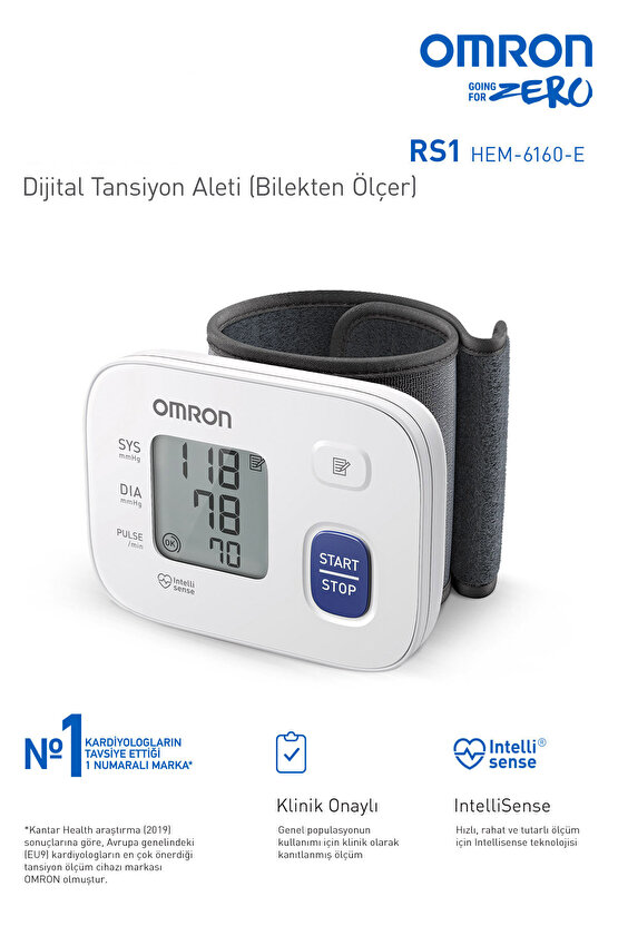 RS1 Bilekten Dijital Pilli Tansiyon Aleti – Taşınabilir, Intellisense Teknolojili, 5 Yıl Garantili
